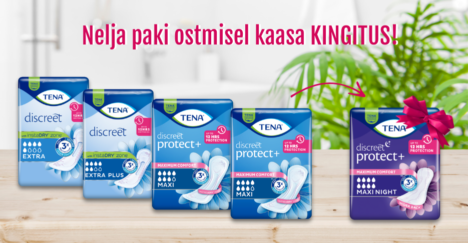 Ostes neli pakki TENA Discreet sidemeid, saad kaasa kingituse!